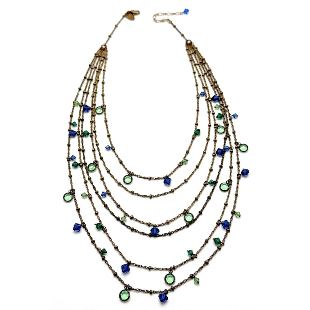 Vintage Liz Palacios S.F. MultiStrand Blue & Green Crystal Necklace Dangle Beads